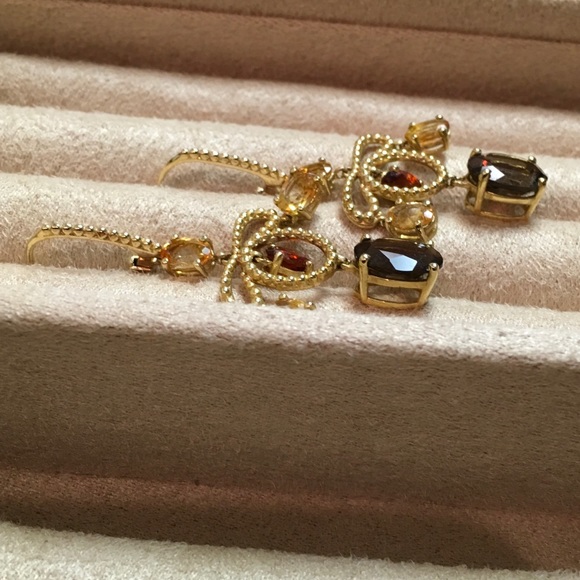 Gold 925 Smoky Quartz, Tourmaline, Citrine Earring - Picture 3 of 8